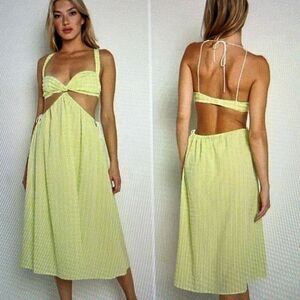 New! FOR LOVE AND LEMONS Maureen Midi Gingham Dress Green White Size Medium